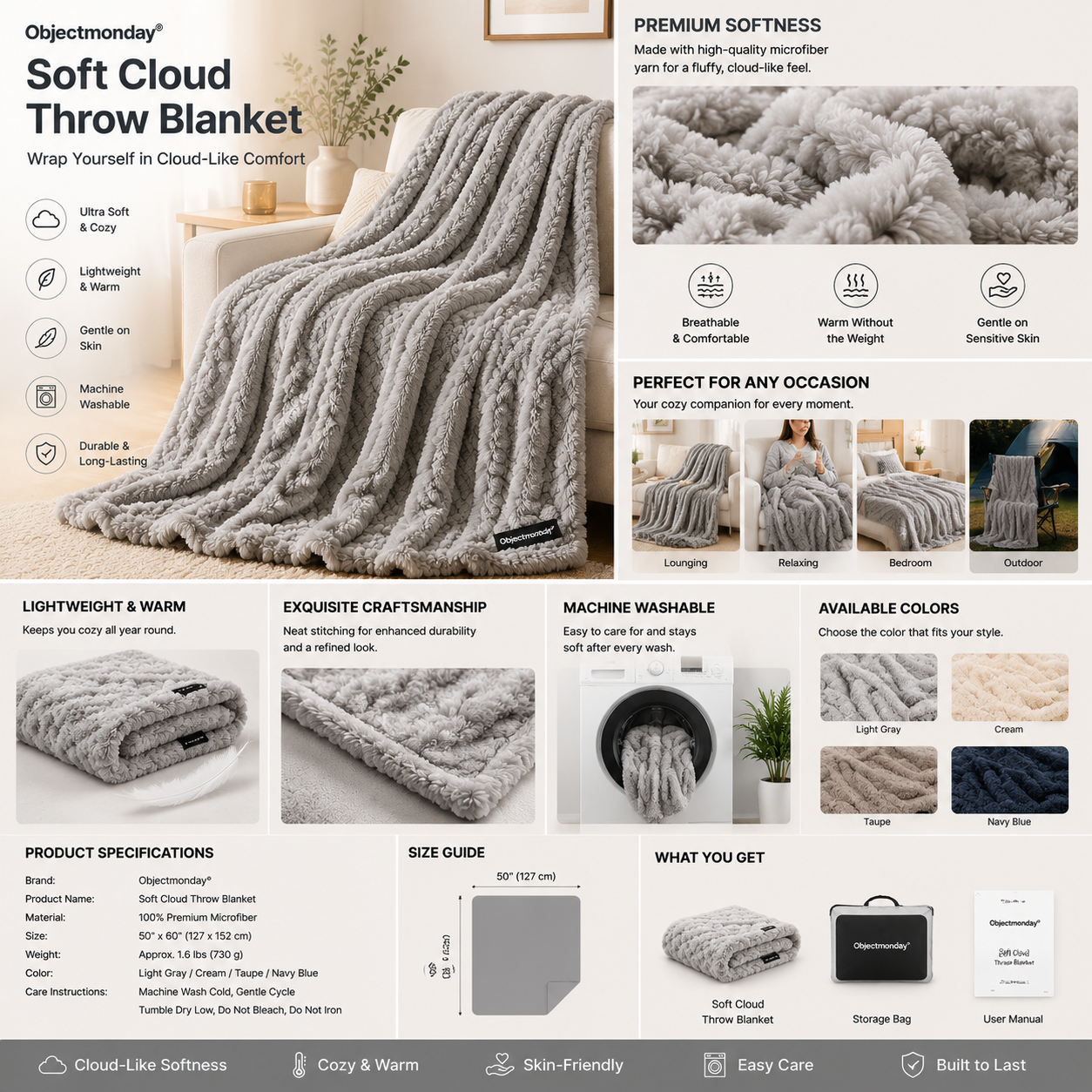 Objectmonday® Soft Cloud Throw Blanket