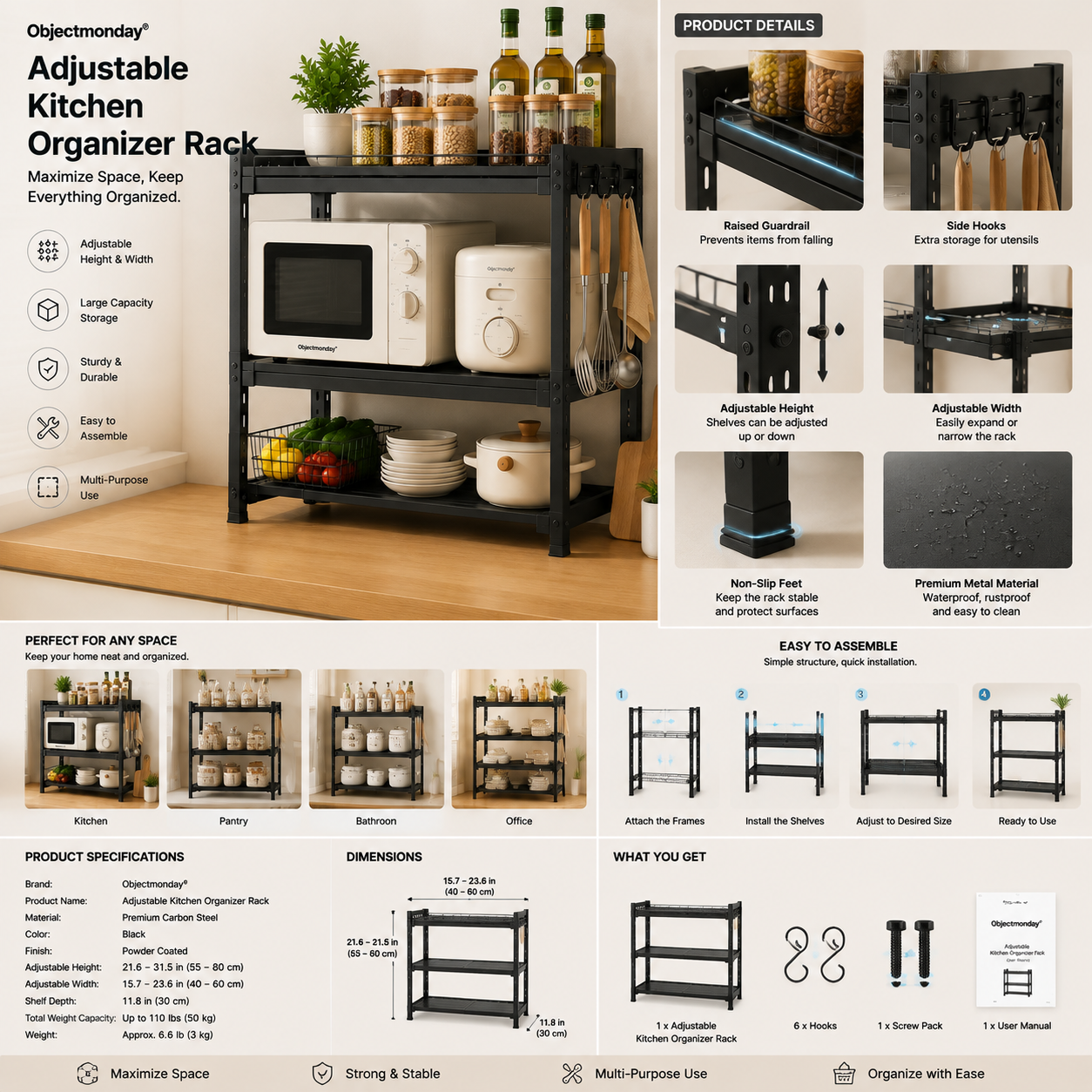 Objectmonday® Adjustable Kitchen Organizer Rack