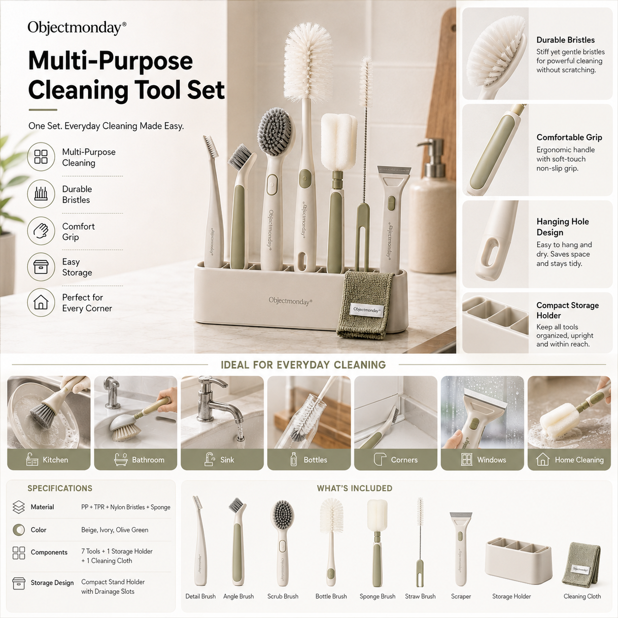 Objectmonday® Multi-Purpose Cleaning Tool Set