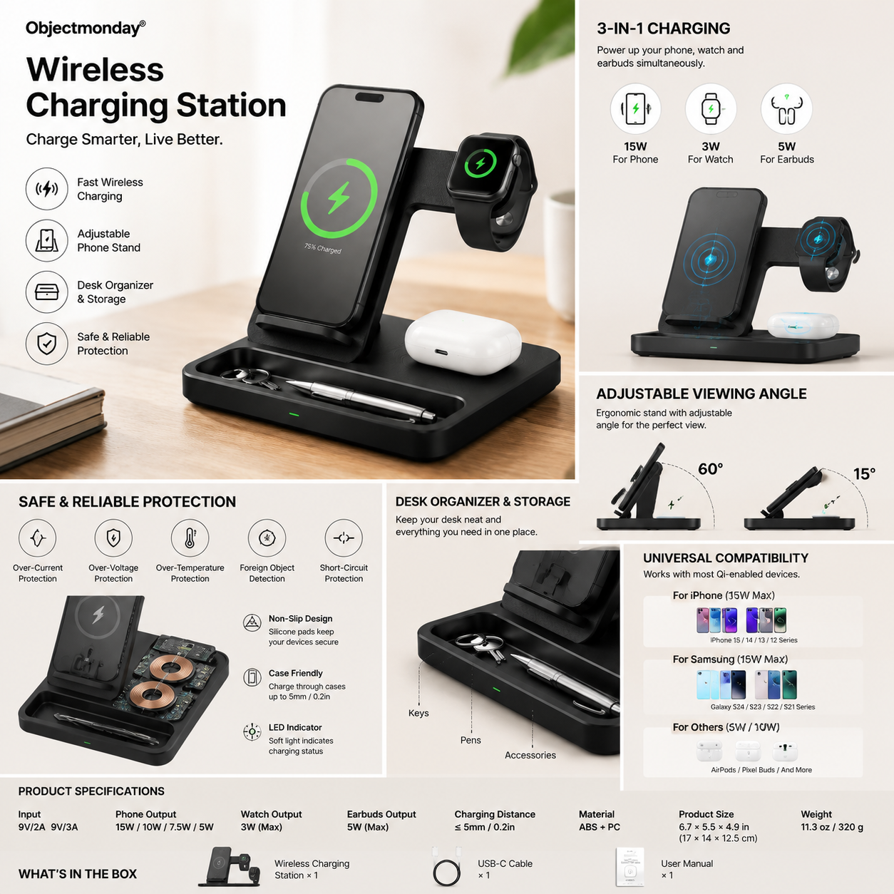 Objectmonday® Wireless Charging Station