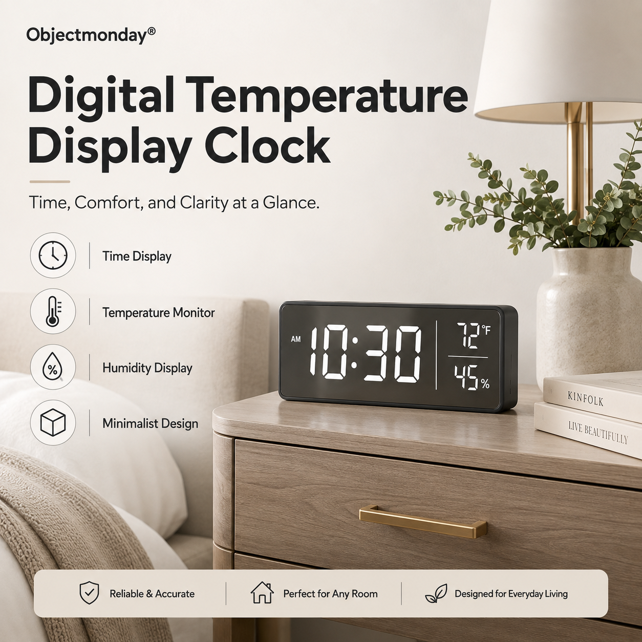 Objectmonday® Digital Temperature Display Clock