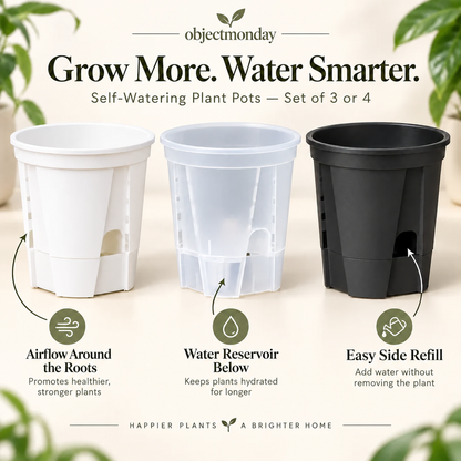 Self-Watering Plant Pots with Drainage – Indoor Planter Set with Water Reservoir, 7 Inch Set of 4 or 8 Inch Set of 3